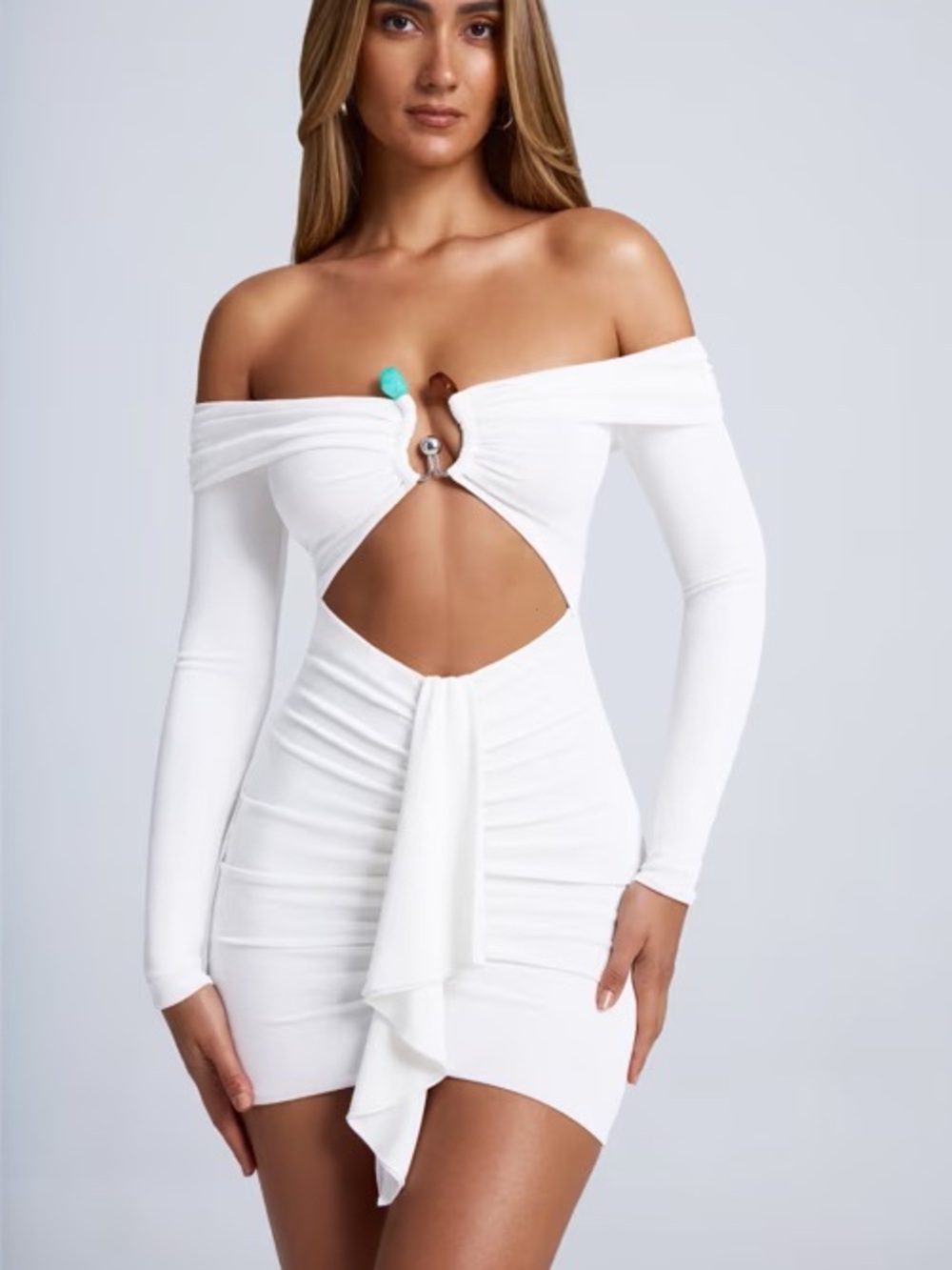 Oh Polly White Off-Shoulder Cutout Mini Dress